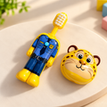 Kids Cartoon Police Toothbrush with Animal-Shaped Protective Cover