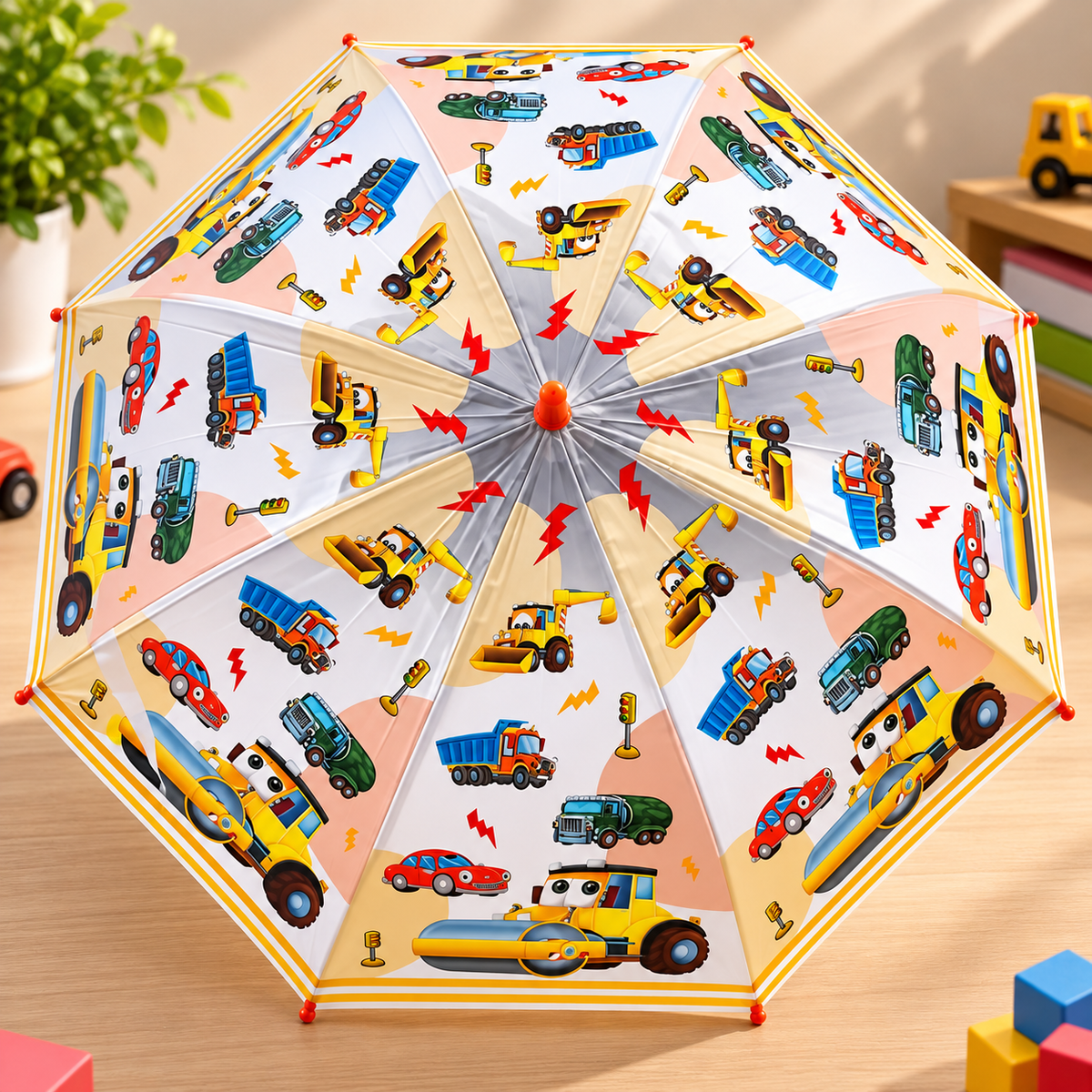 Kids Cartoon Vehicle Print Umbrella – Colorful Cars & Construction Theme