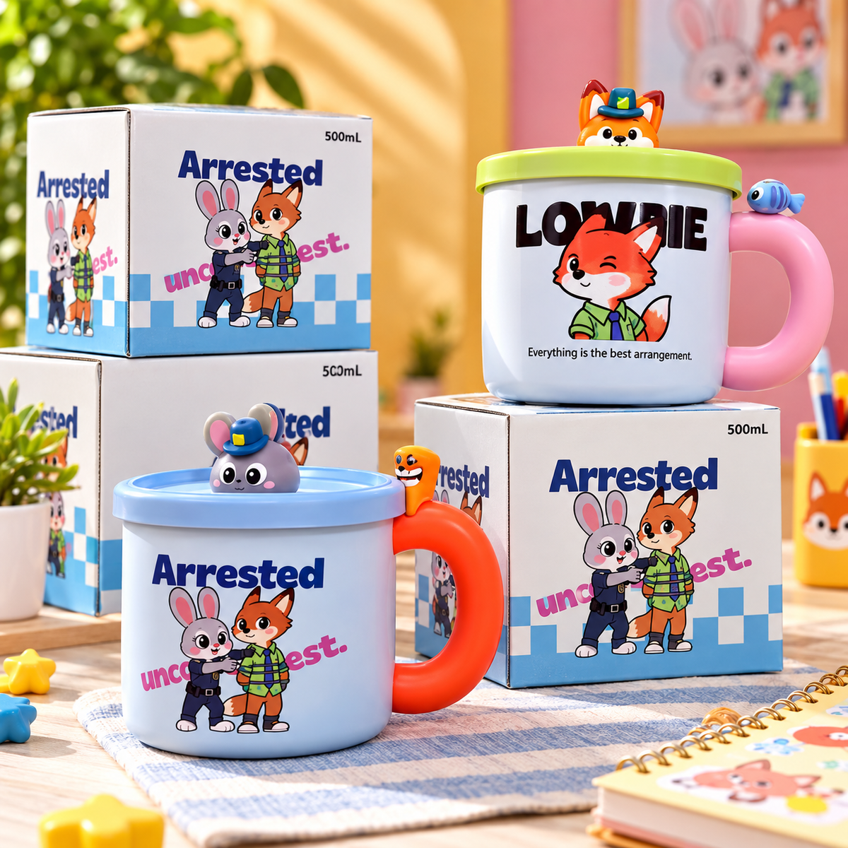 500ml Cartoon Kids Mug with Lid & Character Handle